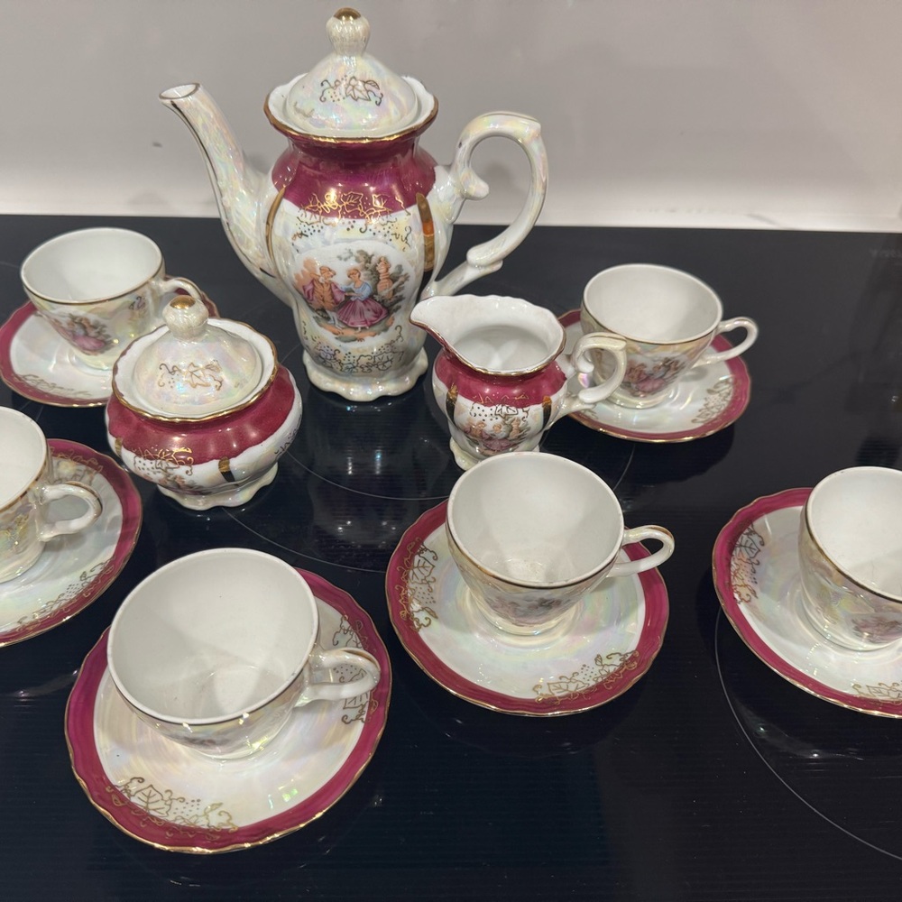 Elegant Red and White Porcelain Tea Set
